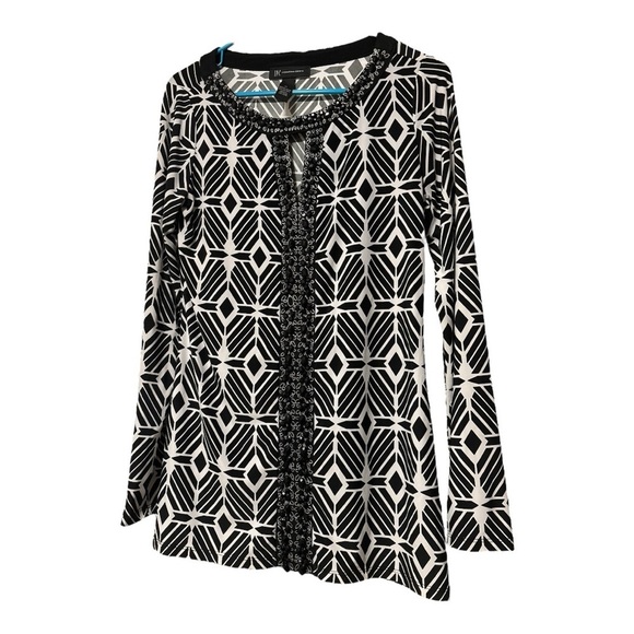 INC International Concepts Tops - INC Jeweled Chic Black and White Geometric Women's Blouse Size Medium